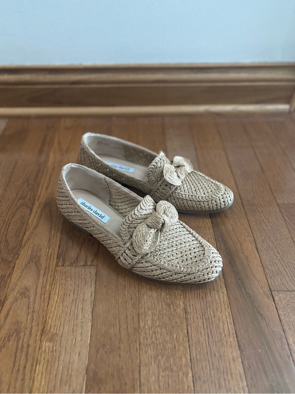 Vintage 90's Square Toe Straw Loafers with Bow Tie Details